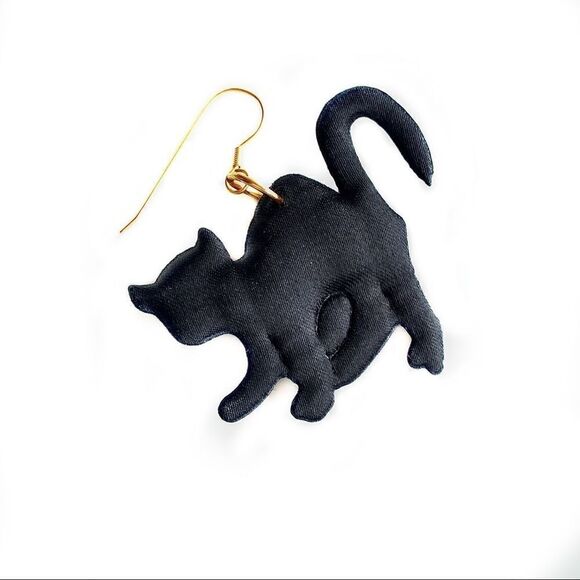 Black Satin Cat Earrings pierced - Picture 1 of 2